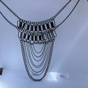 Black Dark grey metal Chain statement piece necklace.